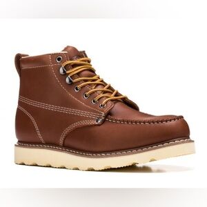 Men's Brown Moc Toe Work Boots - Leather Ankle Boot
